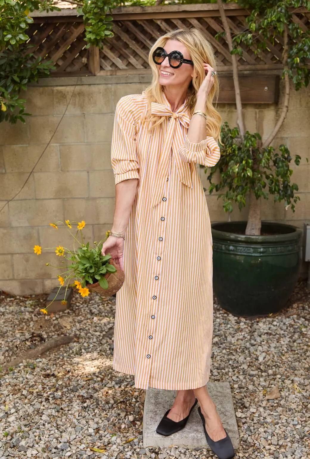 Bow Housecoat - Marigold Stripe Pretty Glow