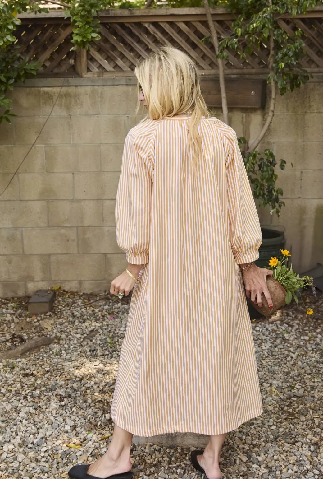 City Bright Soft cotton dress Bow Housecoat - Marigold Stripe
