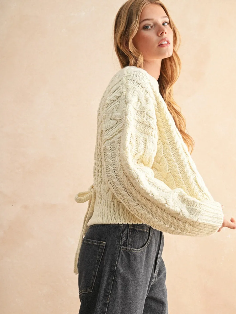 BRAIDED BACK CABLE KNIT SWEATER - CREAM Ventilation Panel DoubleLayeredFabric