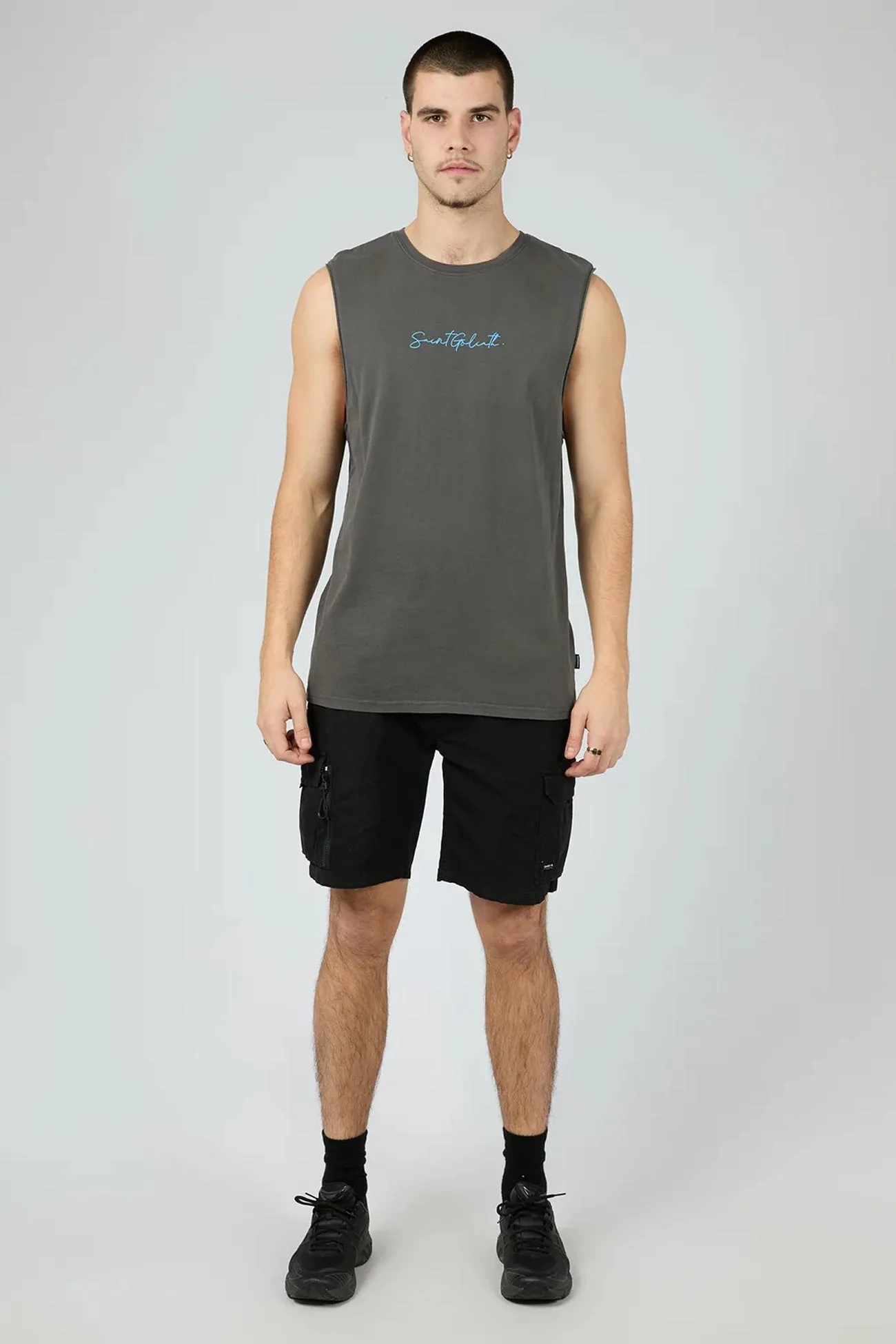 Link Script Muscle Washed Black Drop Shoulder