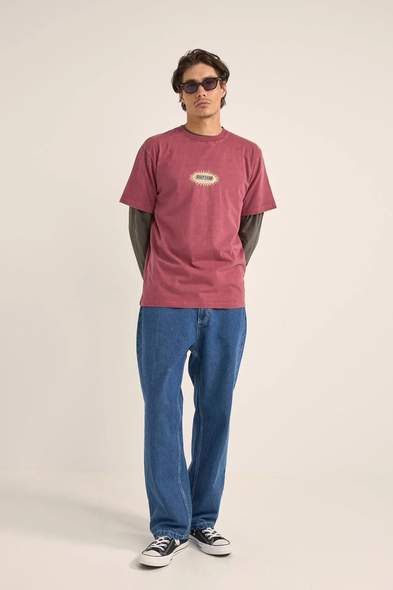 Ellipse Sun Short Sleeve T-Shirt Merlot DoubleLayered Collar FourWayStretch