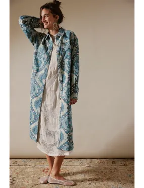 Brick Lane Jacquard Maxi Shirt Jacket, Blue/Combo AntiPillingFinish Monochrome Look