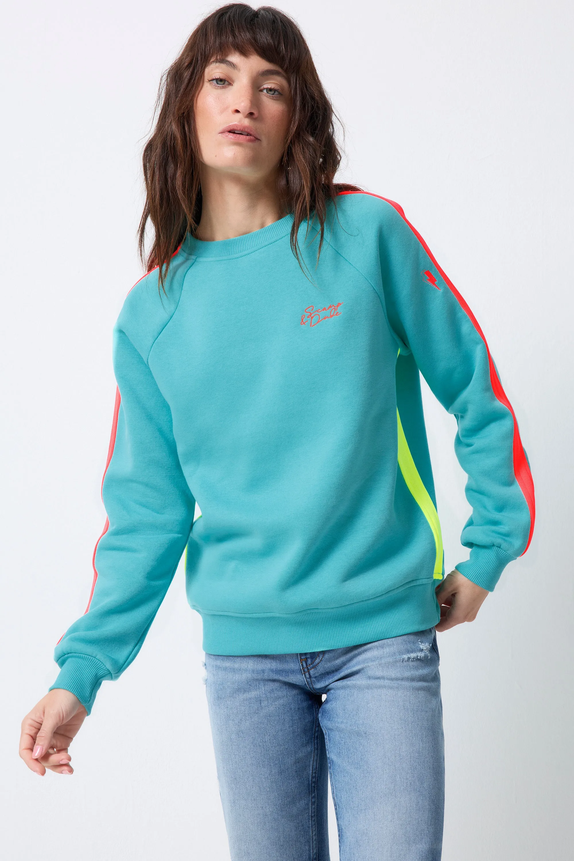 Bright Green with Coral Colourblock Relaxed Sweatshirt Breathable wear