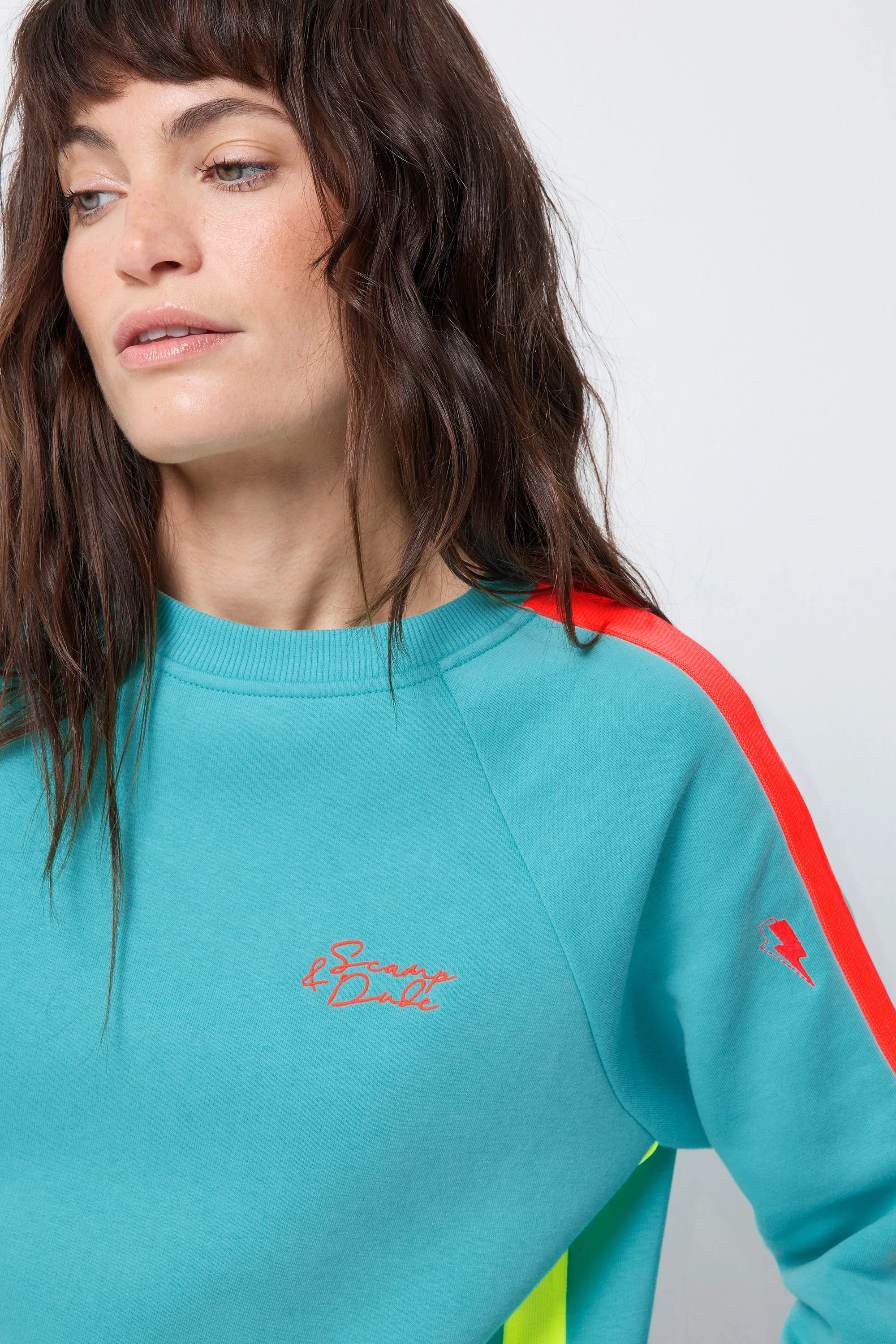 Urban Style Stylish Layer Bright Green with Coral Colourblock Relaxed Sweatshirt