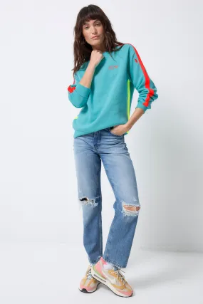 Cozy Wearable Fleece Bright Green with Coral Colourblock Relaxed Sweatshirt