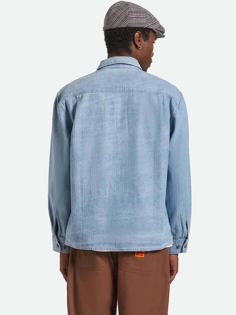 Biodegradable Fiber BRIXTON HERRINGBONE LW RELAXED OVERSHIRT - LIGHT WASH DENIM HERRINGBONE