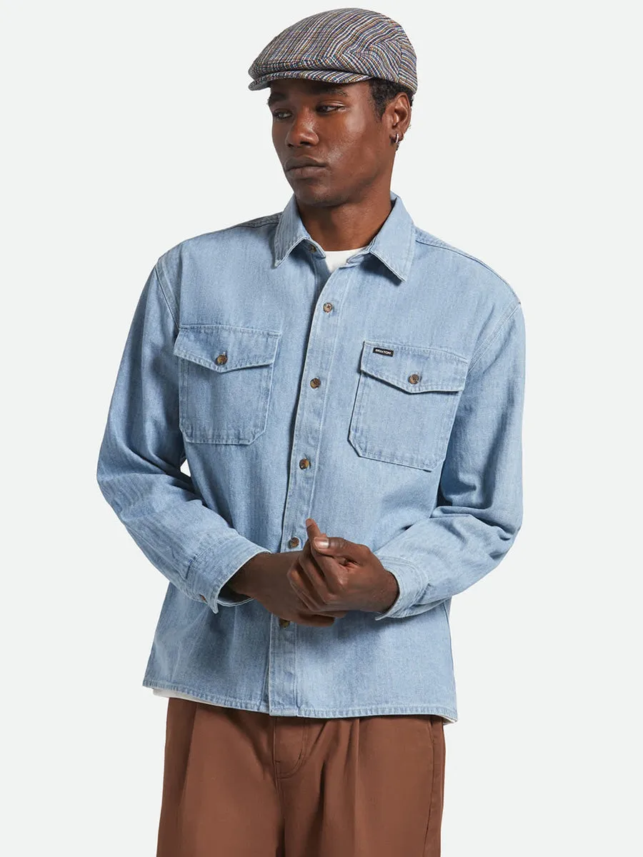 BRIXTON HERRINGBONE LW RELAXED OVERSHIRT - LIGHT WASH DENIM HERRINGBONE Moisture Management