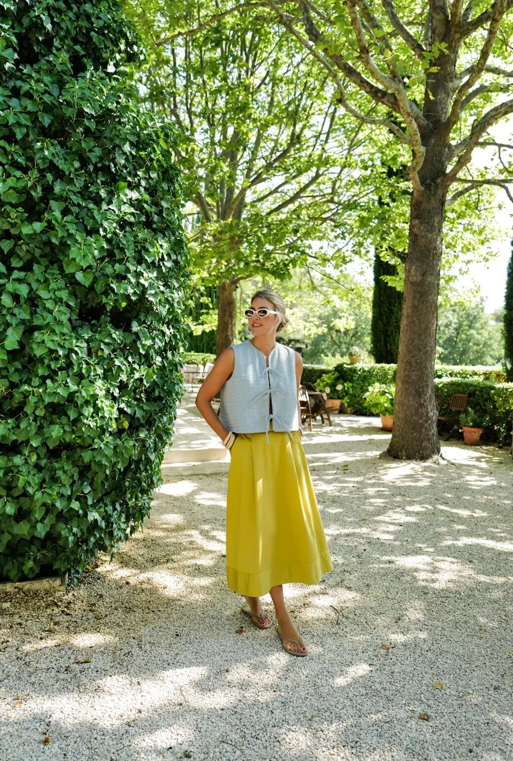 Perfect Comfort Buru x Megan Stokes Flat Front MIDI Skirt  - Chartreuse Twill