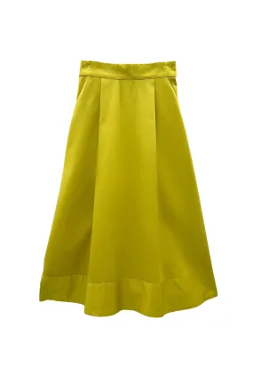 Quick drying material Buru x Megan Stokes Flat Front MIDI Skirt  - Chartreuse Twill