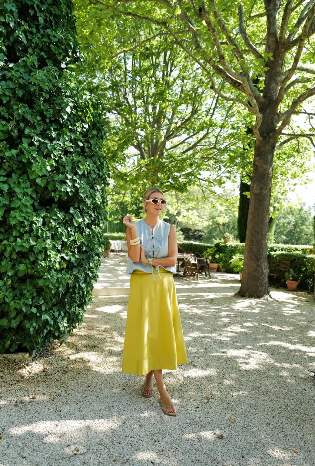 Casual Look Tangle Free Cuffs Buru x Megan Stokes Flat Front MIDI Skirt  - Chartreuse Twill