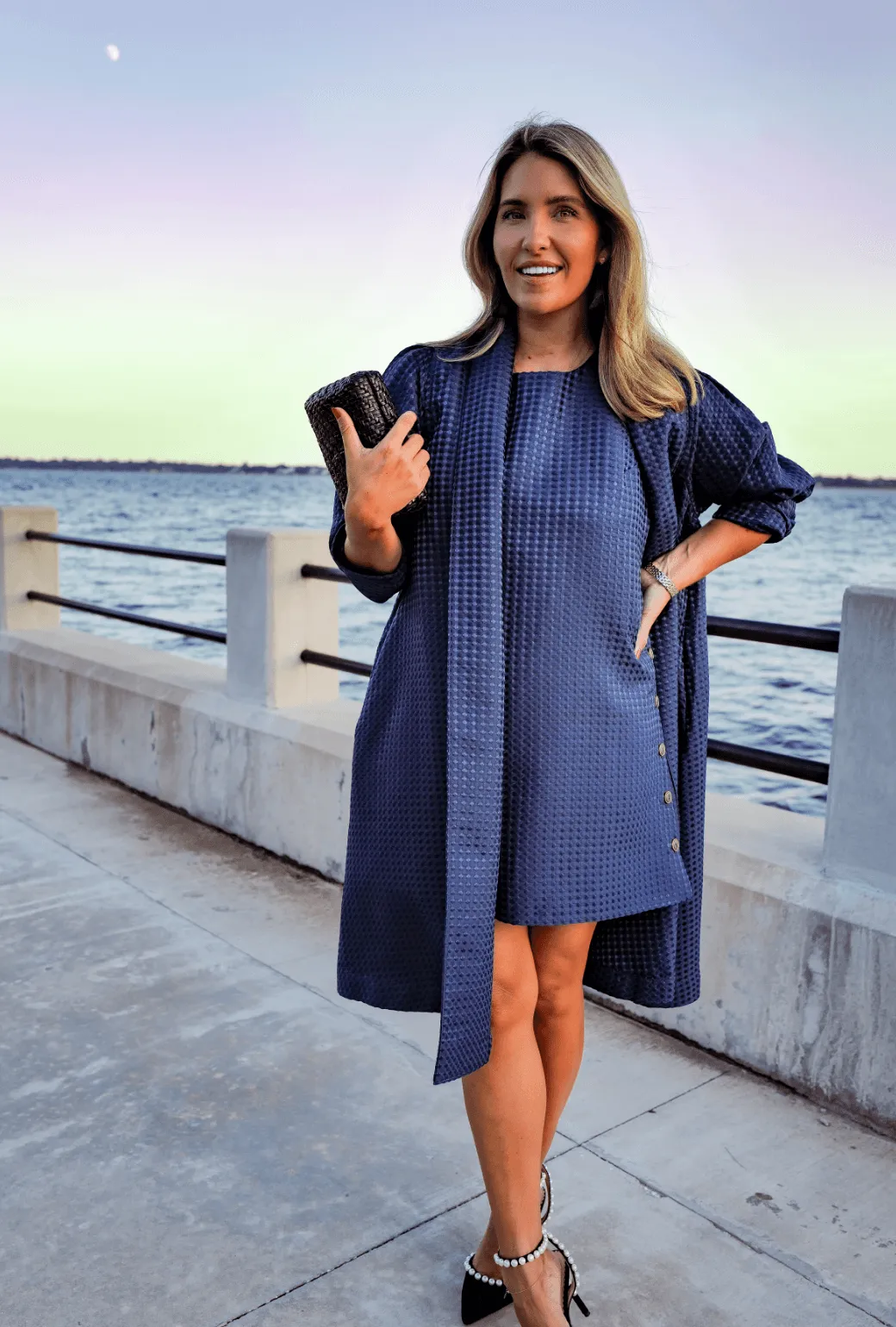 Buru x Megan Stokes Jackie Dress - Chelsea Blue Dot ContrastStitching Tailored Waistband