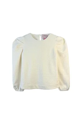 Wrinkle Free Weave Cool Weather Buru x Megan Stokes Long Sleeve Puff Sleeve Top - Ivory Knit Tweed