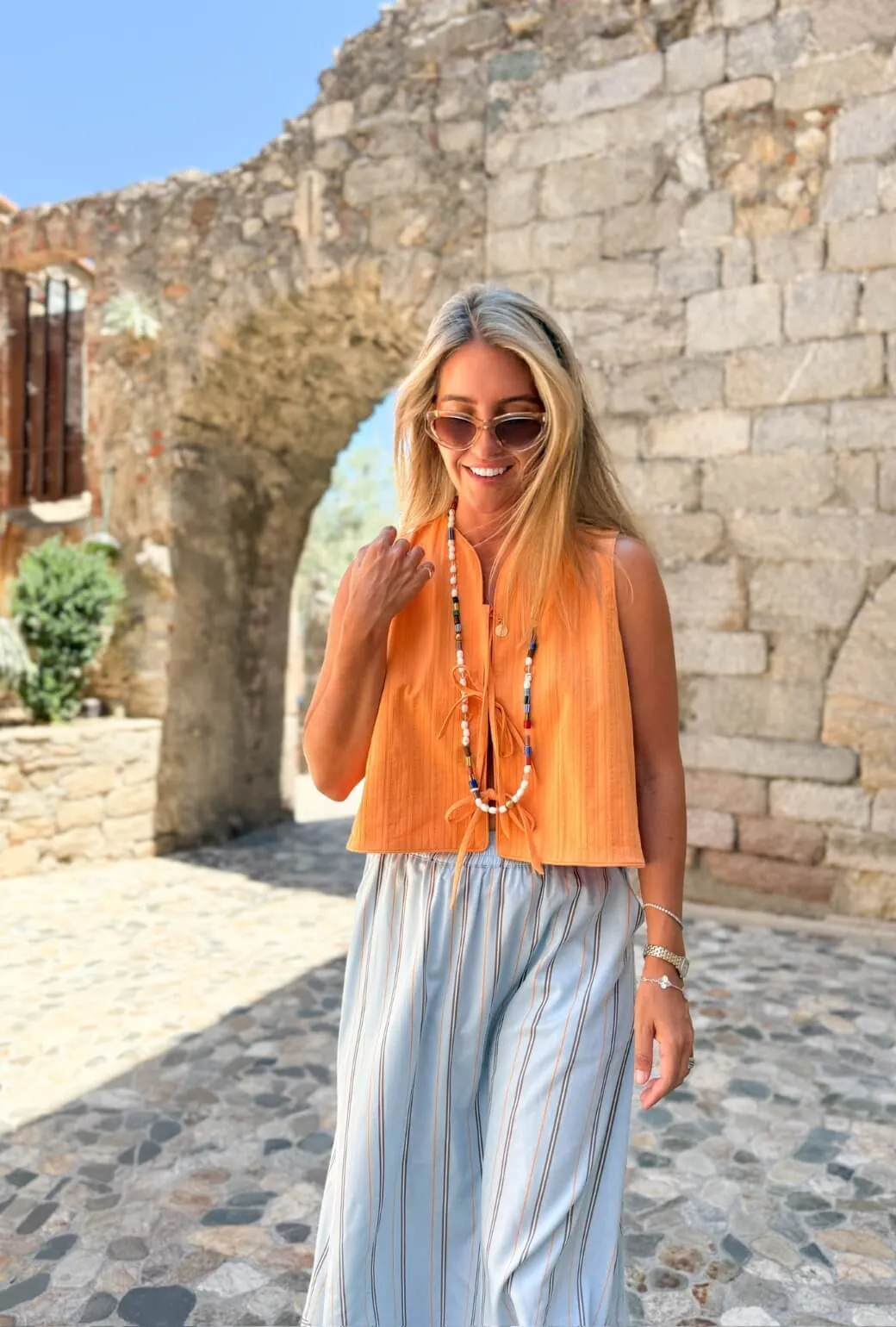 Buru x Megan Stokes  The Fife Vest - Orange Faille Concealed Zippers Expandable Side Gussets