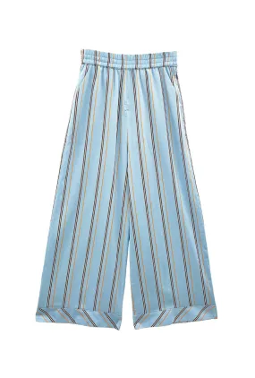 Buru x Megan Stokes Wide Leg Trouser - Blue & Brown Stripe Multi Pocket System Quick Change