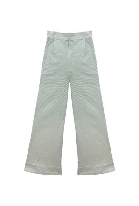 Double Stitched Seams Barrel Waist Buru x Old Soul Etiquette Flat Front Trousers  - Green Squares Twill
