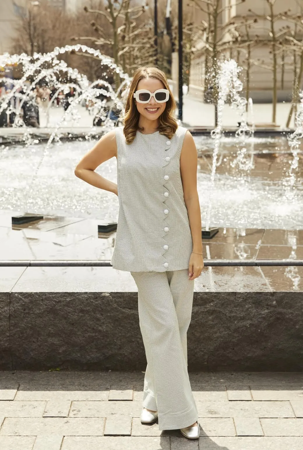 simple design Hypoallergenic fabric Buru x Old Soul Etiquette Flat Front Trousers  - Green Squares Twill