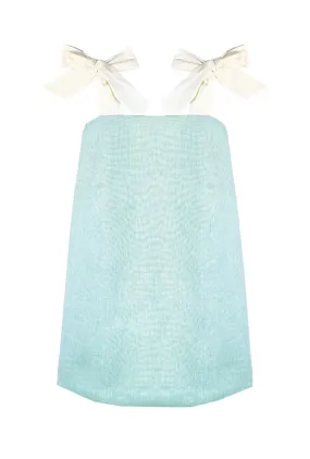 Buru x Old Soul Etiquette Pillar Dress MINI - Blue Shimmer Linen Lounge Vibe