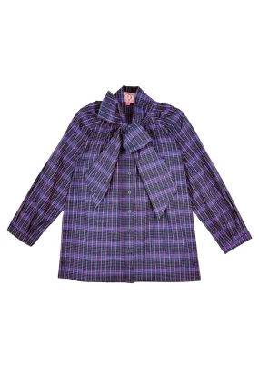 Buru x Tori Mellott Big Bow Blouse - Purple Plaid Sporty Style Tactile Soft Texture
