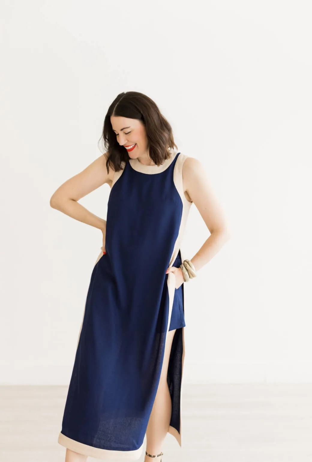 Flattering Waist Fit Buru x Val Bermuda Set - Navy & Taupe