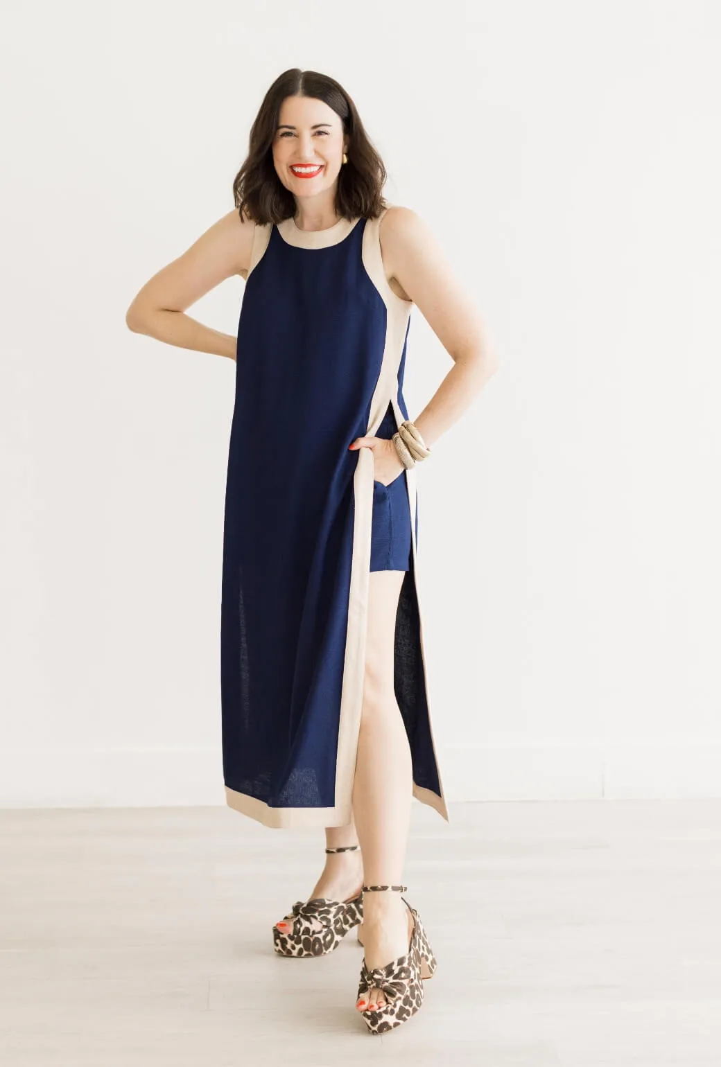 Chic Waist Design Relaxed Mood Buru x Val Bermuda Set - Navy & Taupe