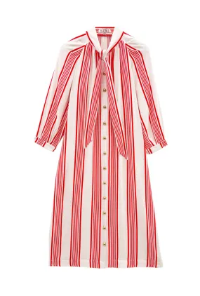 Buru x Val Bow Housecoat - Red & White Stripe Saturated Hue Artistic Edge