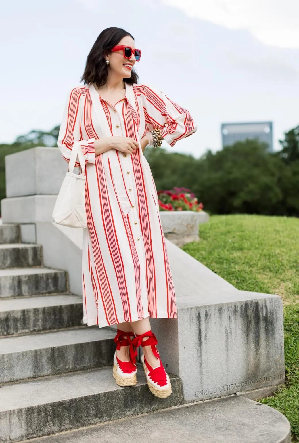 Buru x Val Bow Housecoat - Red & White Stripe Comfort Layer Wear