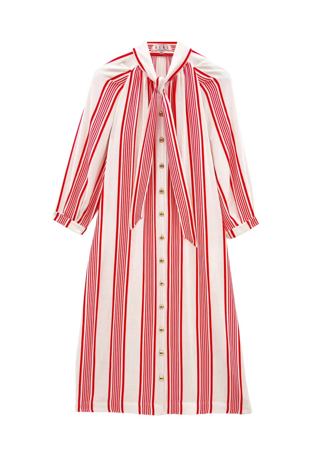 Buru x Val Bow Housecoat - Red & White Stripe Saturated Hue Artistic Edge