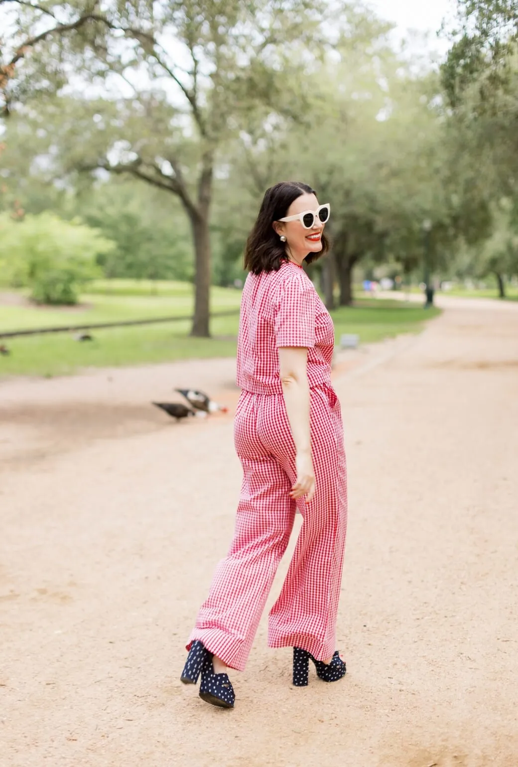 Buru x Val Hepburn High Rise Trousers - Red Gingham Tight Cut Urban appeal