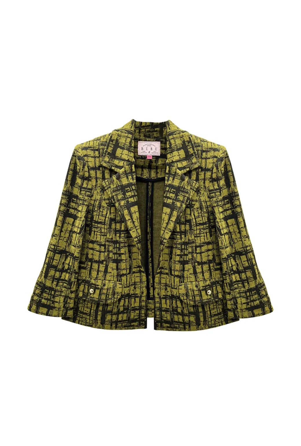 BURU x Val Knit Blazer - Chartreuse & Black Abstract Knit High Visibility Trims Clean Lines