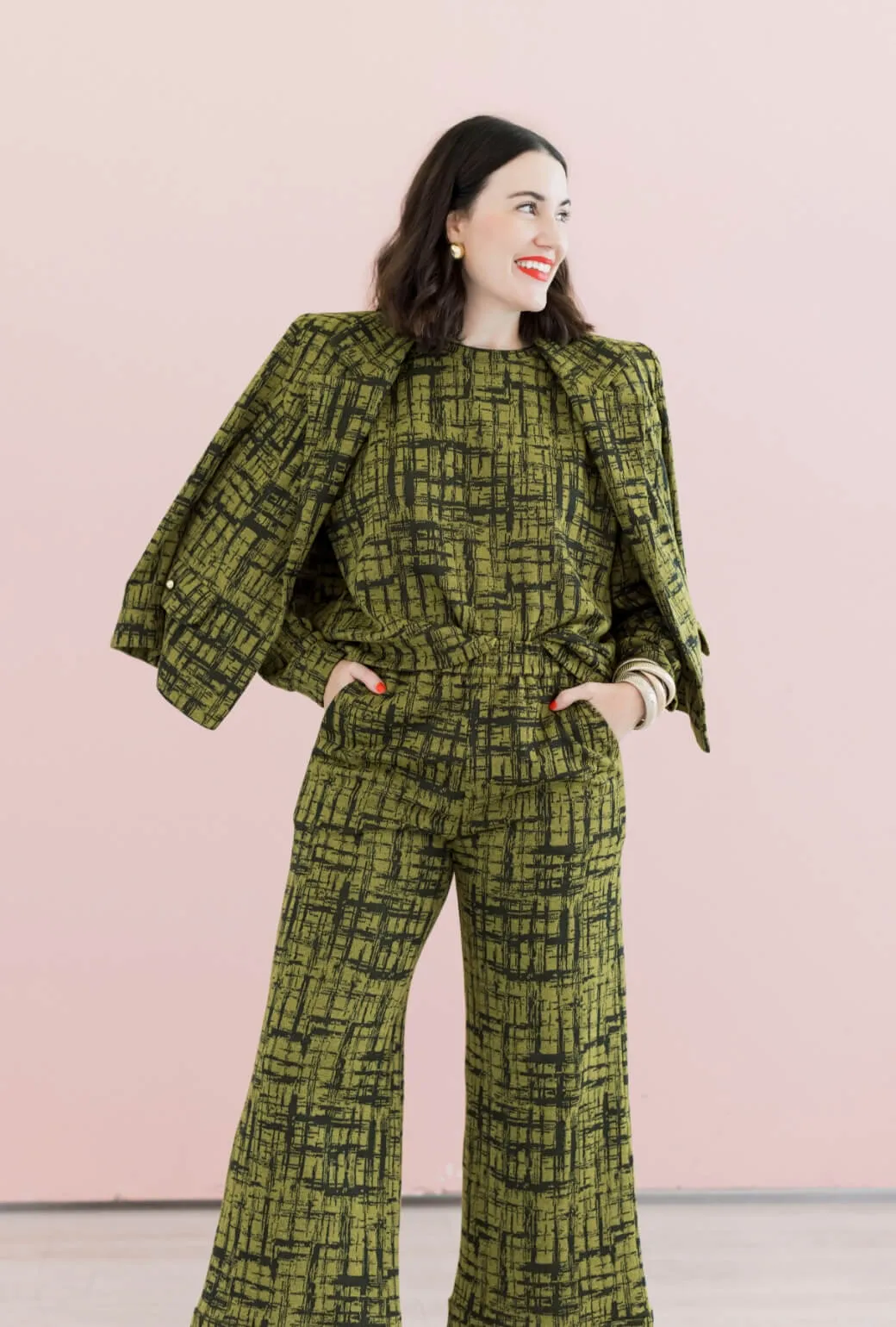 Performance Wear Cozy And Stylish BURU x Val Wide Leg Knit Trouser - Chartreuse & Black Abstract Knit
