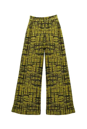 Sleek lines BURU x Val Wide Leg Knit Trouser - Chartreuse & Black Abstract Knit