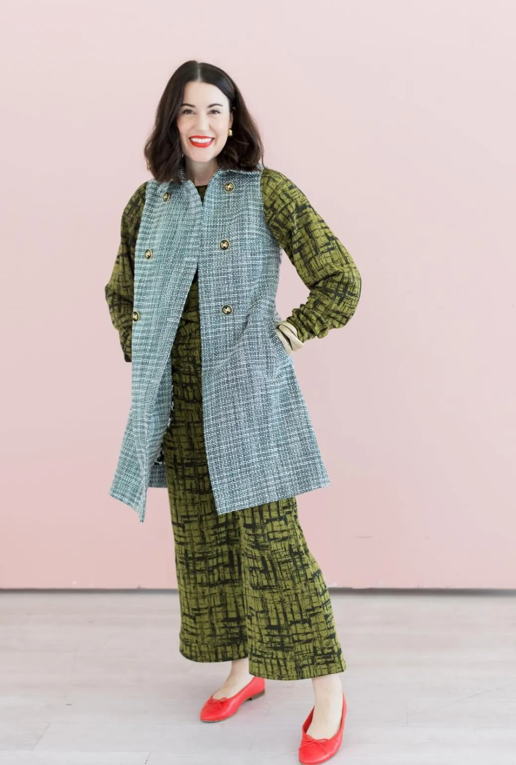 Simple Silhouette Cozy Layer BURU x Val Wide Leg Knit Trouser - Chartreuse & Black Abstract Knit