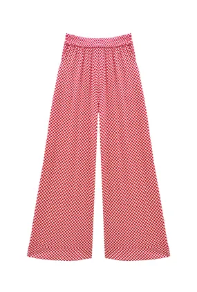 Packable design Yoga Ready Buru x Val Wide Leg Knit Trouser - Red & White Checkerboard