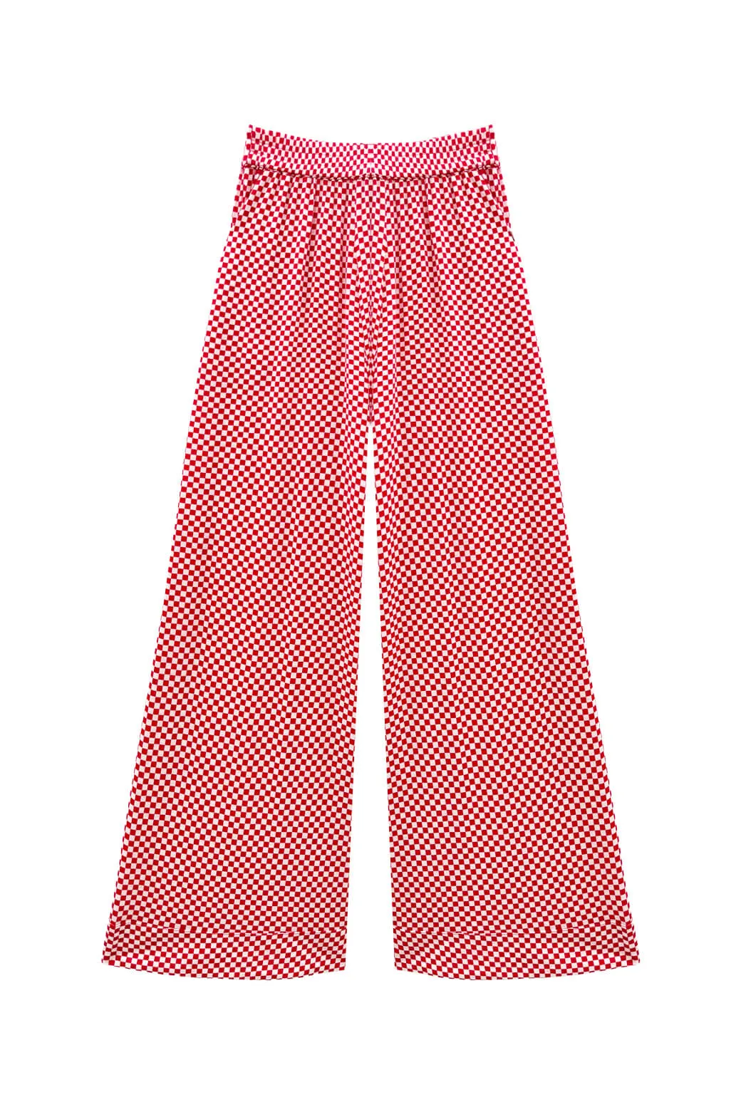 Packable design Yoga Ready Buru x Val Wide Leg Knit Trouser - Red & White Checkerboard