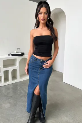 Influencer Style Tahnee Denim Maxi Skirt - Dark Blue