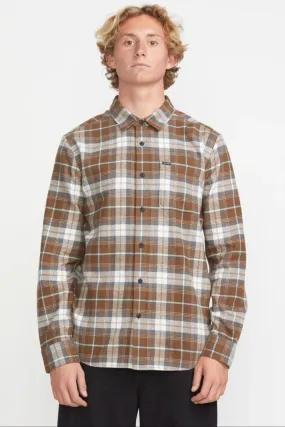Caden Plaid Long Sleeve Shirt Dark Earth Ventilated Back Panel Multipanel Construction