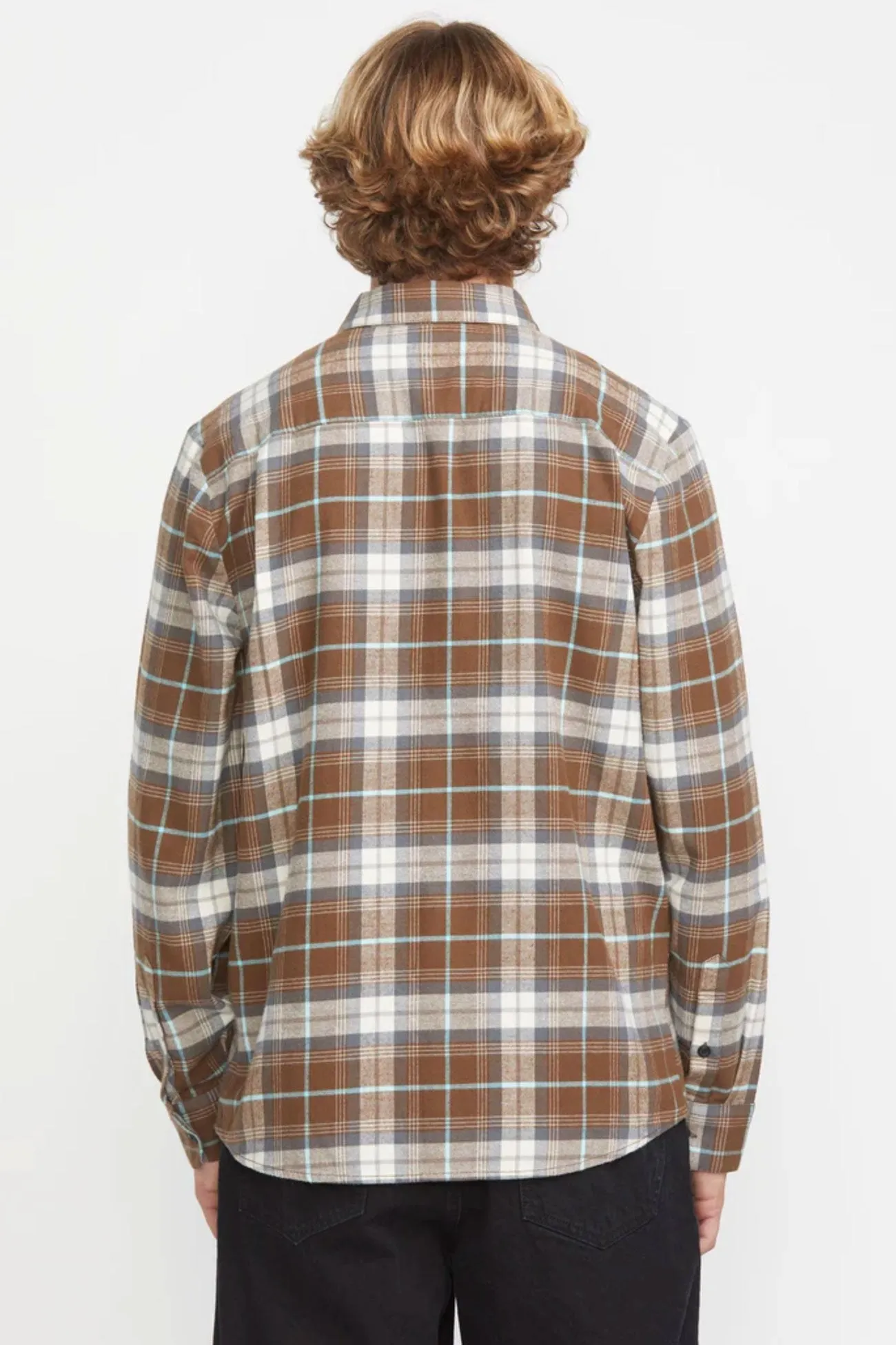 Anti Slip Shoulder Padding Caden Plaid Long Sleeve Shirt Dark Earth