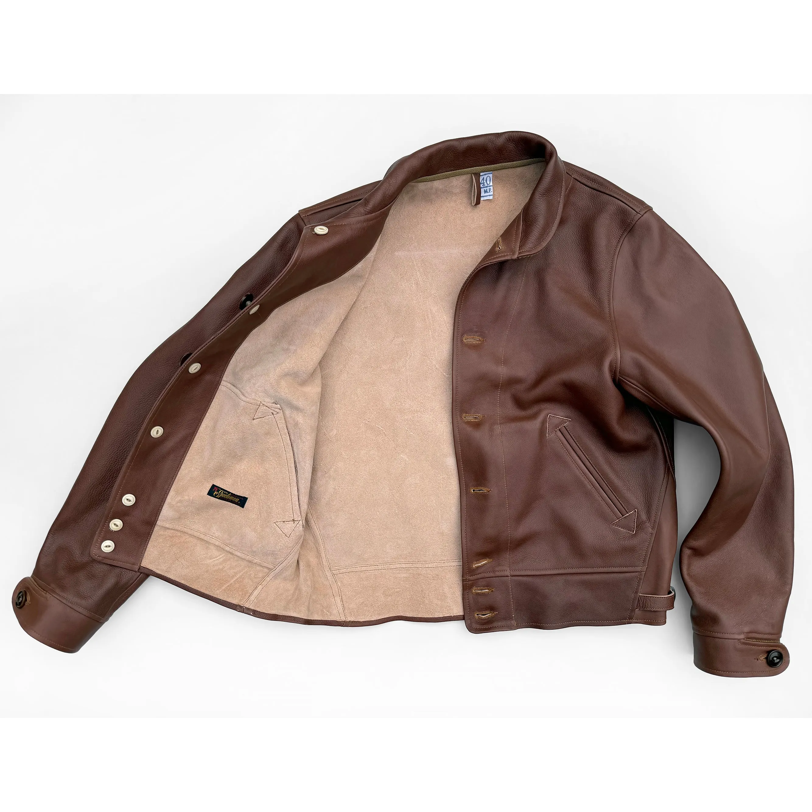 Campus Jacket - "Bison" - Brown Veg-Tan Leather Double Stitch Reinforcement