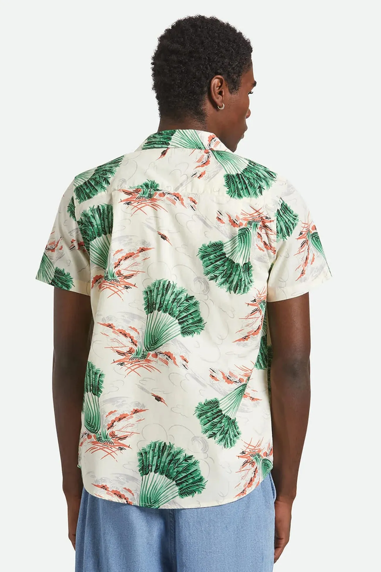 TailoredCut Stretch Waistband Design Charter Print Short Sleeve Woven Vintage Palm Print