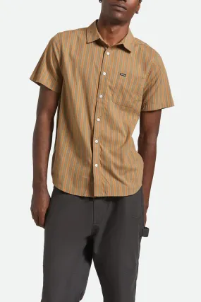 Charter Stripe Short Sleeve Woven Rustic Caramel Night Sage Breathable Construction