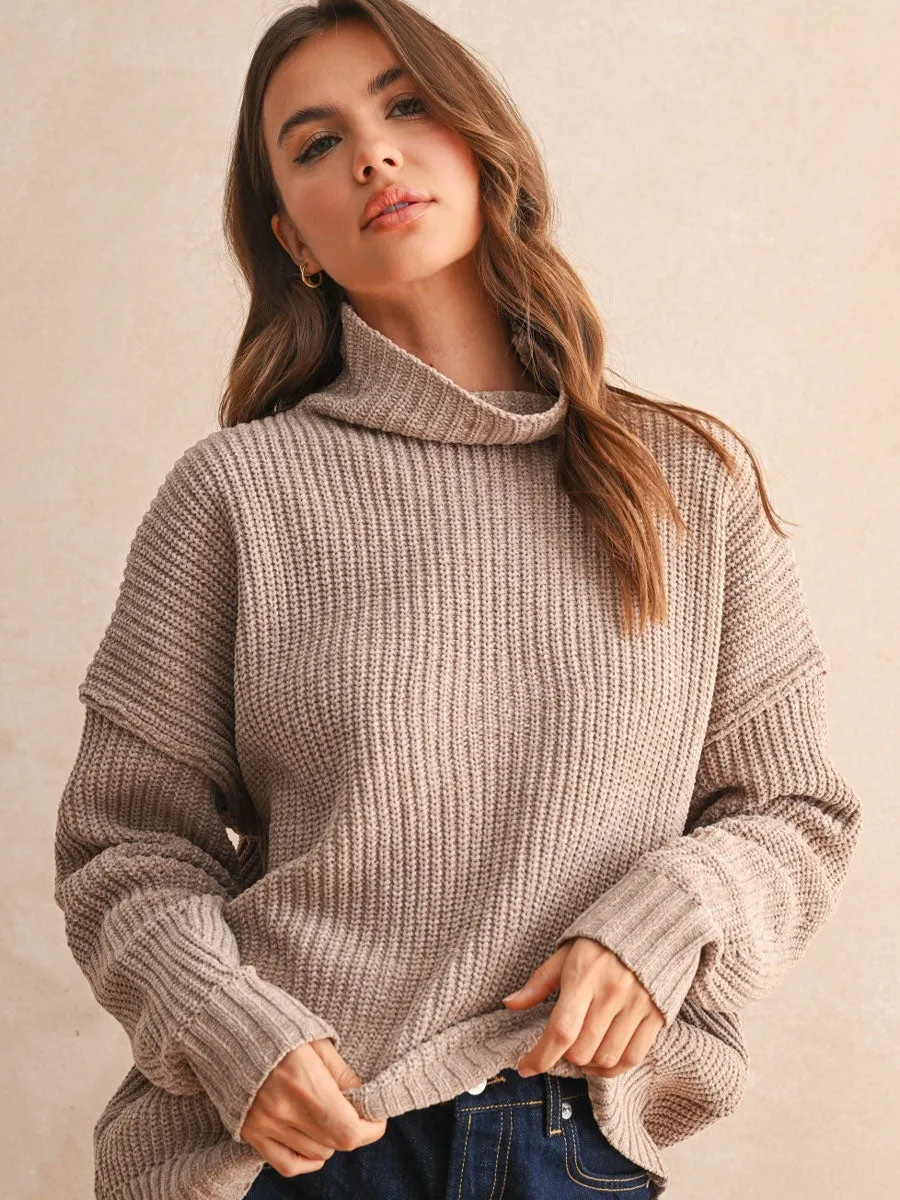 CHENILLE HIGH NECK SWEATER - SAND YarnDyeStripe Fitted Tank