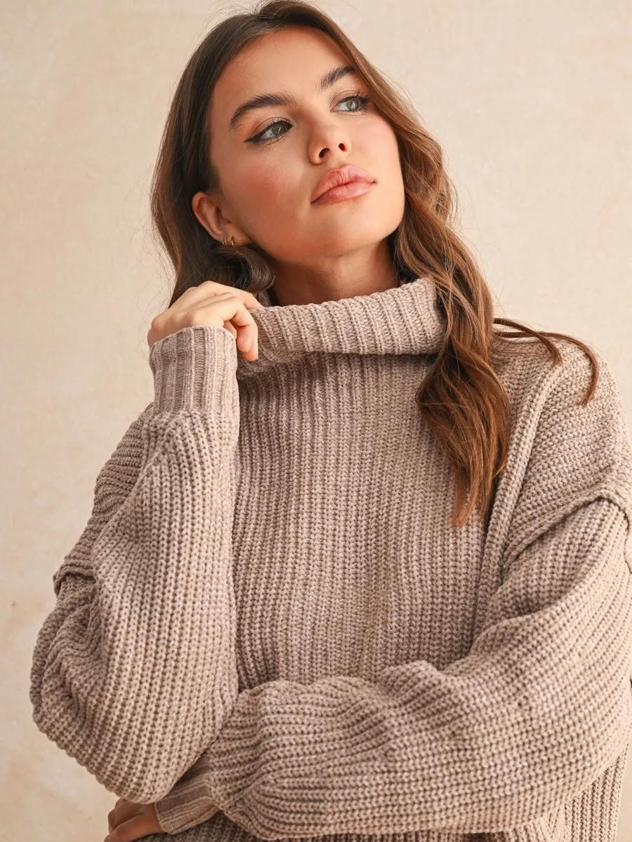 CHENILLE HIGH NECK SWEATER - SAND ThermalRegulationLayer
