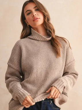 CHENILLE HIGH NECK SWEATER - SAND YarnDyeStripe Fitted Tank