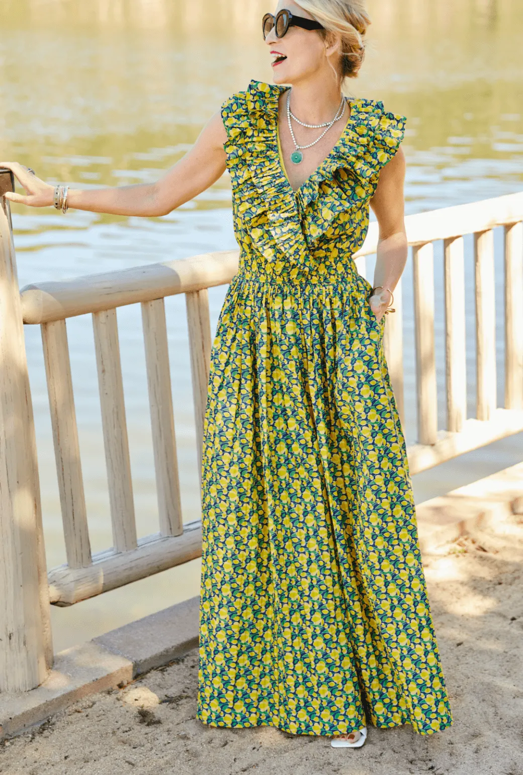 The Sleeveless Blanche Dress - Yellow Tulip Bow-Detail Texture Softness