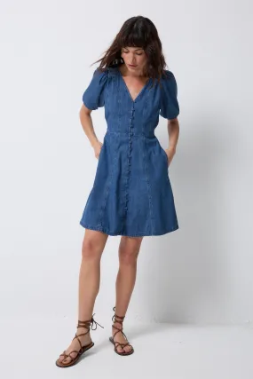 Indigo Denim Button Through Dress Artistic Detail