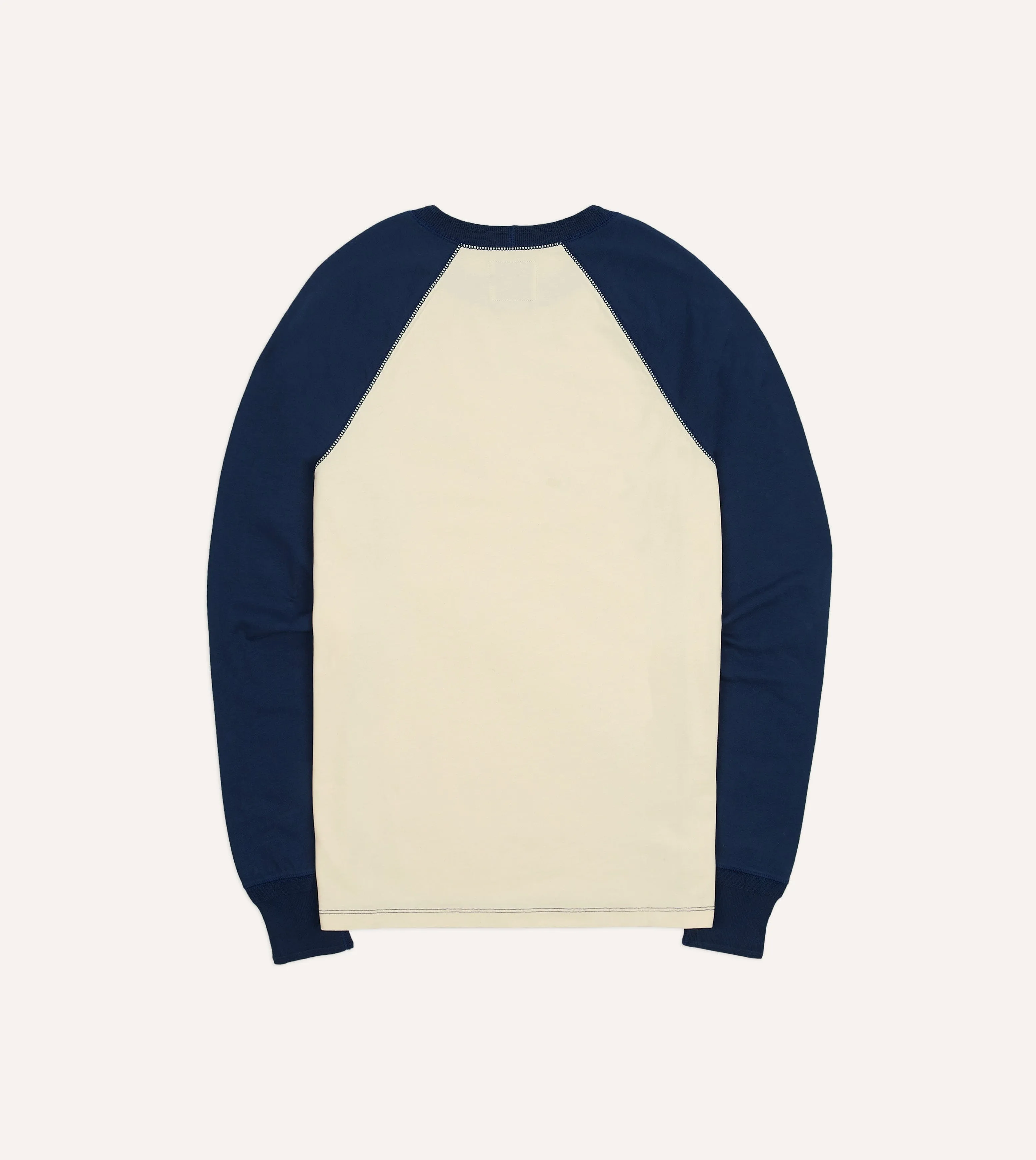 Ecru and Navy Raglan Sleeve Hiking T-Shirt Street Style Trend Abrasion Resistant Fabric