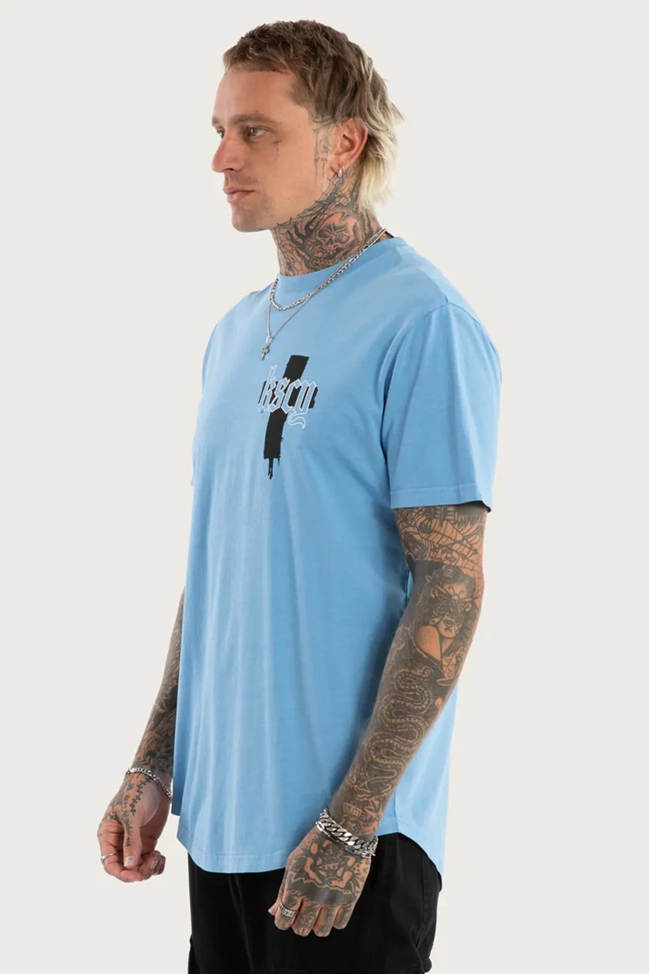 Church Dual Curved Tee Pigment Blissful Blue Snag Proof Weave Buttery Soft Handfeel