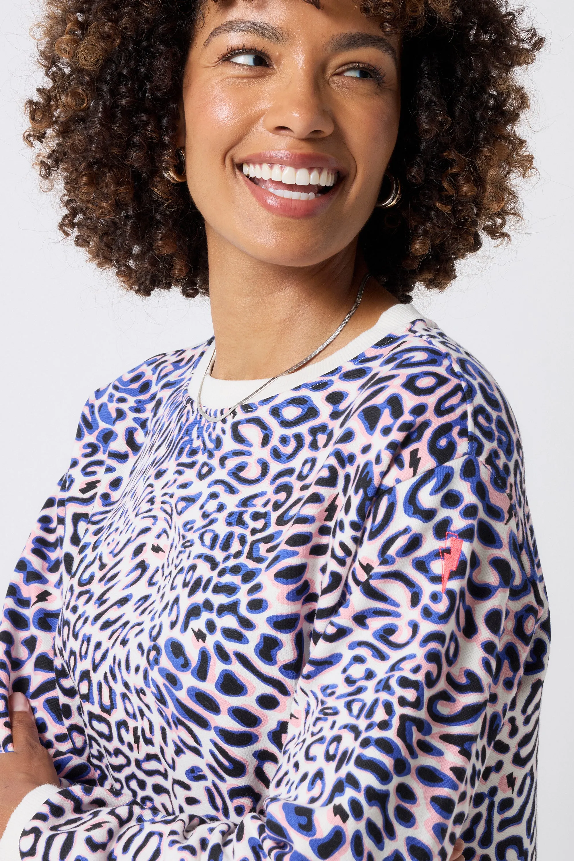Camouflage Classic Layering Ivory with Blue and Pink Leopard Ray Oversized Sweatshirt