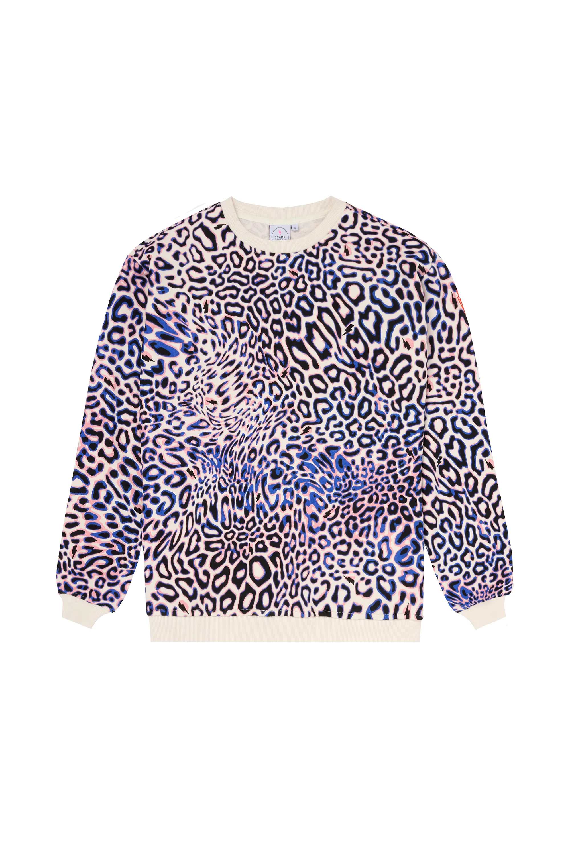 Ivory with Blue and Pink Leopard Ray Oversized Sweatshirt Lounge Fit