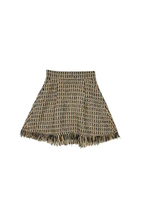 Outdoor Flex SAMPLE - Fringed MINI Skirt - Black & Blush Tweed